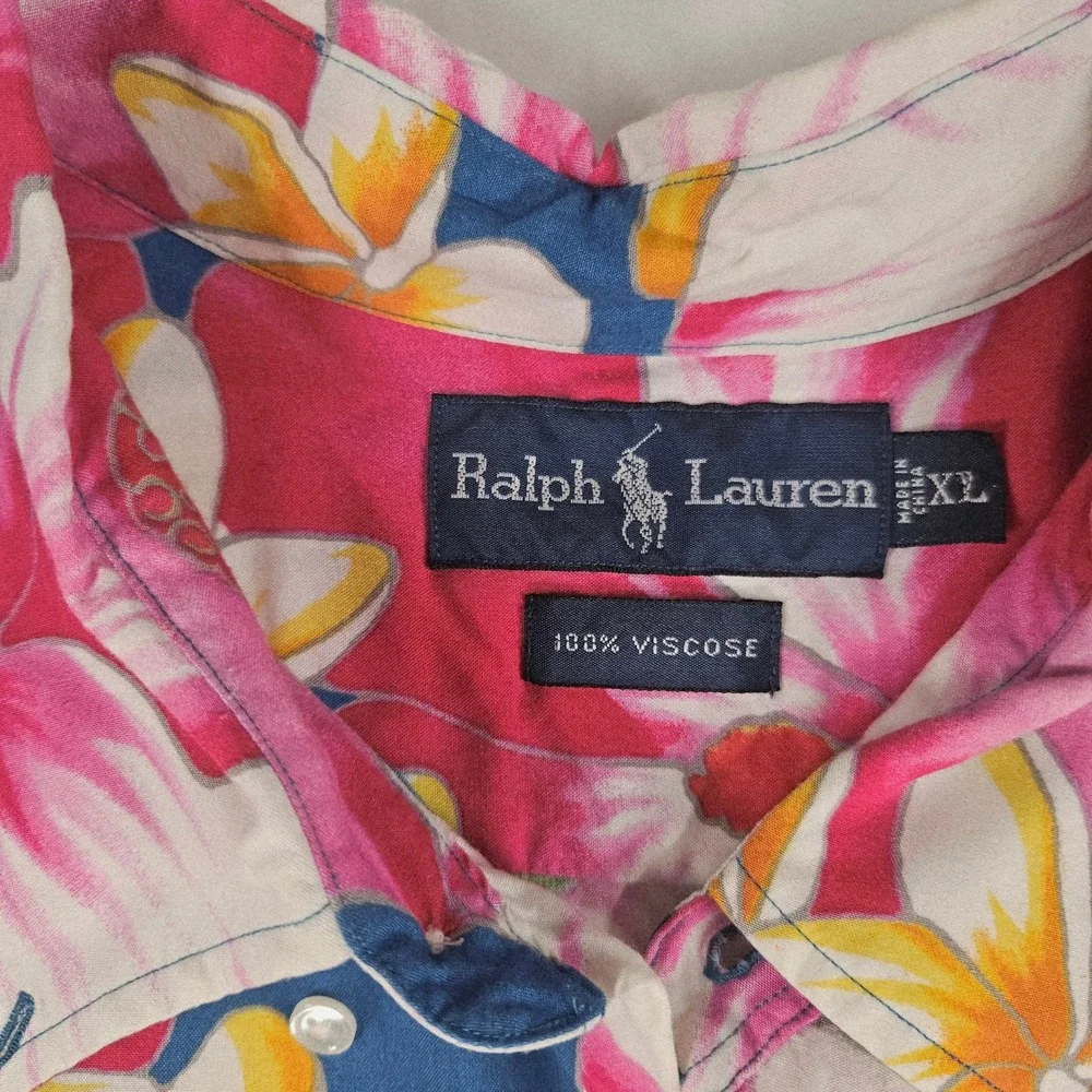 Vintage Ralph Lauren‎ Mens XL Tropical Floral Hibiscus Viscose Short Sleeve